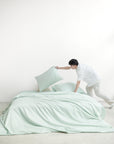 Organic Bamboo Bedding - Mint Stripe