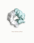 Mulberry Silk Two Tone Scrunchie - Pearl White & Mint