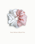 Mulberry Silk Two Tone Scrunchie - Pearl White & Blush Pink