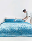 Silk Velvet Quilted Duvet - Peacock Blue