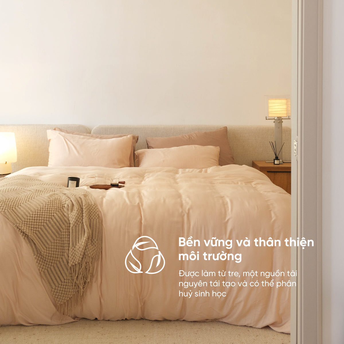 Set 2 Vỏ Gối Và 1 Vỏ Ga Sợi Tre Cao Cấp Mềm Mịn, Thoáng Mát SUNDAY