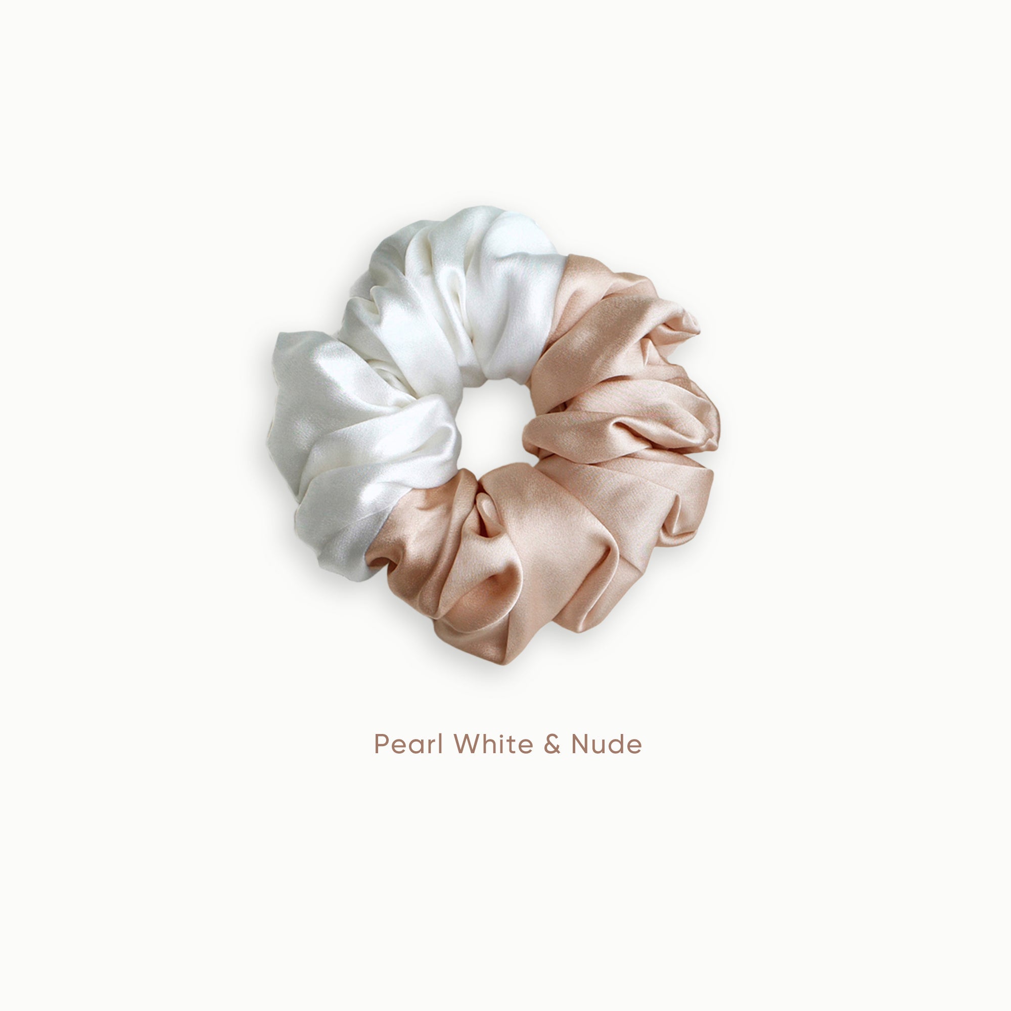 Mulberry Silk Two Tone Scrunchie - Pearl White &amp; Nude