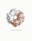Mulberry Silk Two Tone Scrunchie - Pearl White & Nude