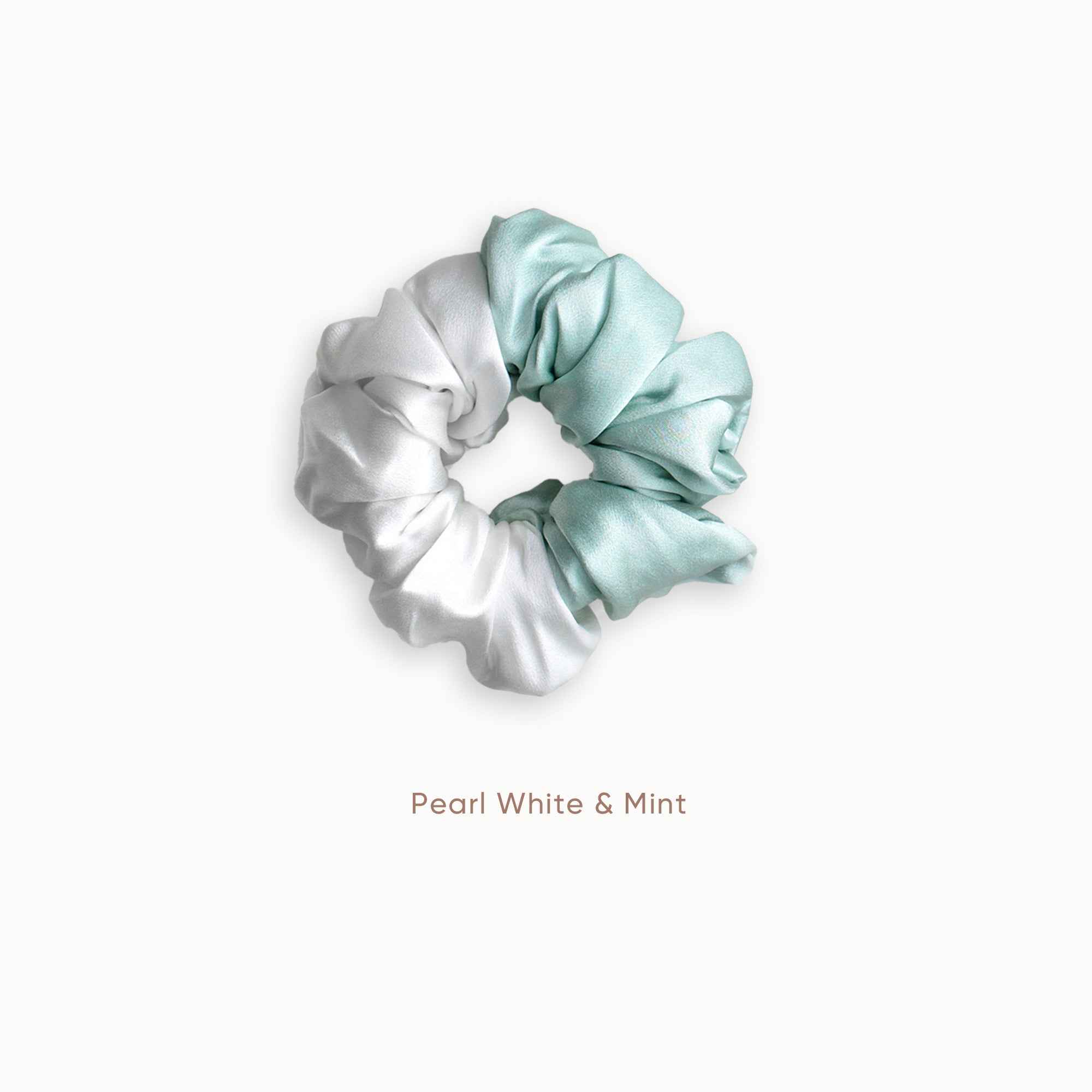 Mulberry Silk Two Tone Scrunchie - Pearl White &amp; Mint