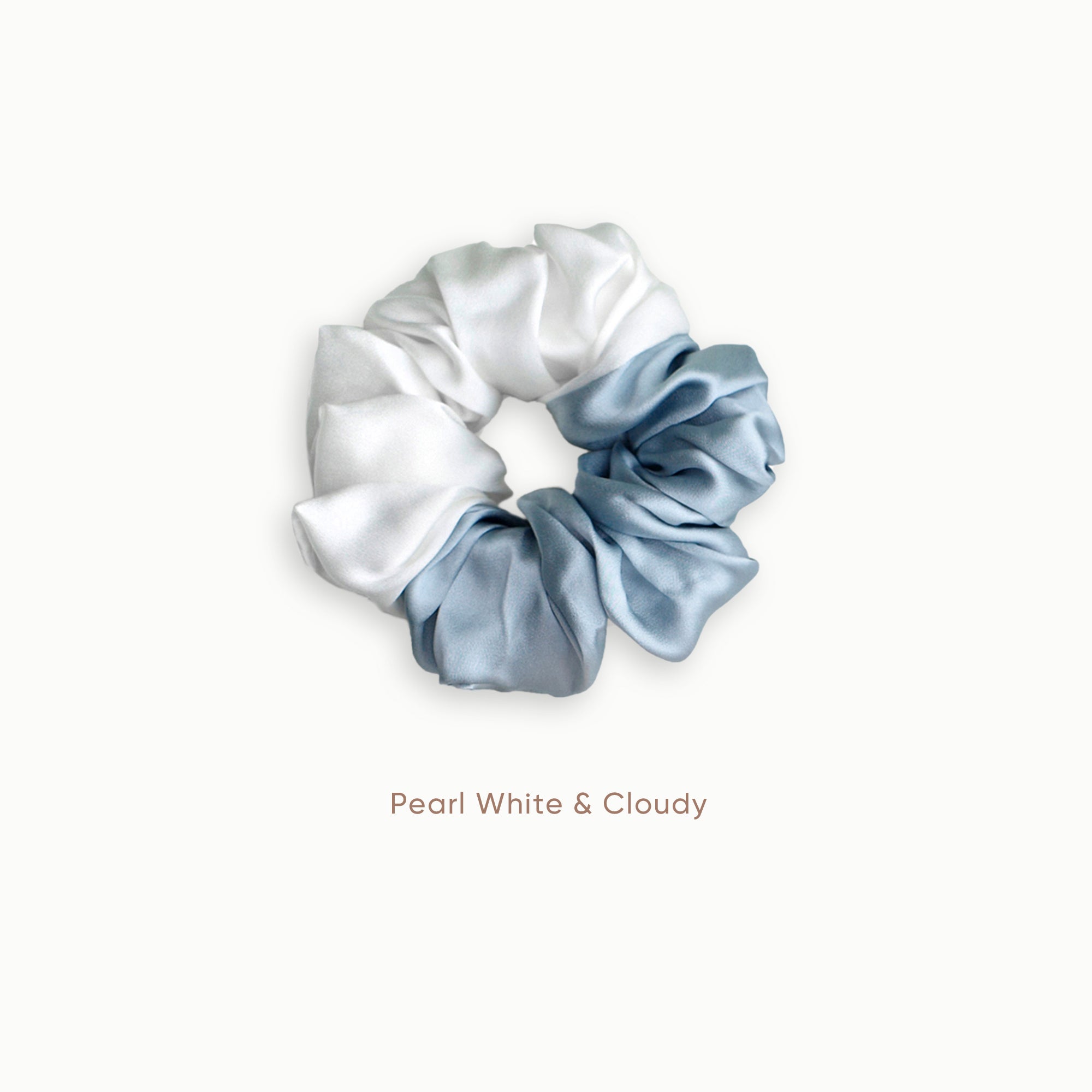 Mulberry Silk Two Tone Scrunchie - Pearl White &amp; Cloudy