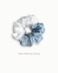 Mulberry Silk Two Tone Scrunchie - Pearl White & Cloudy