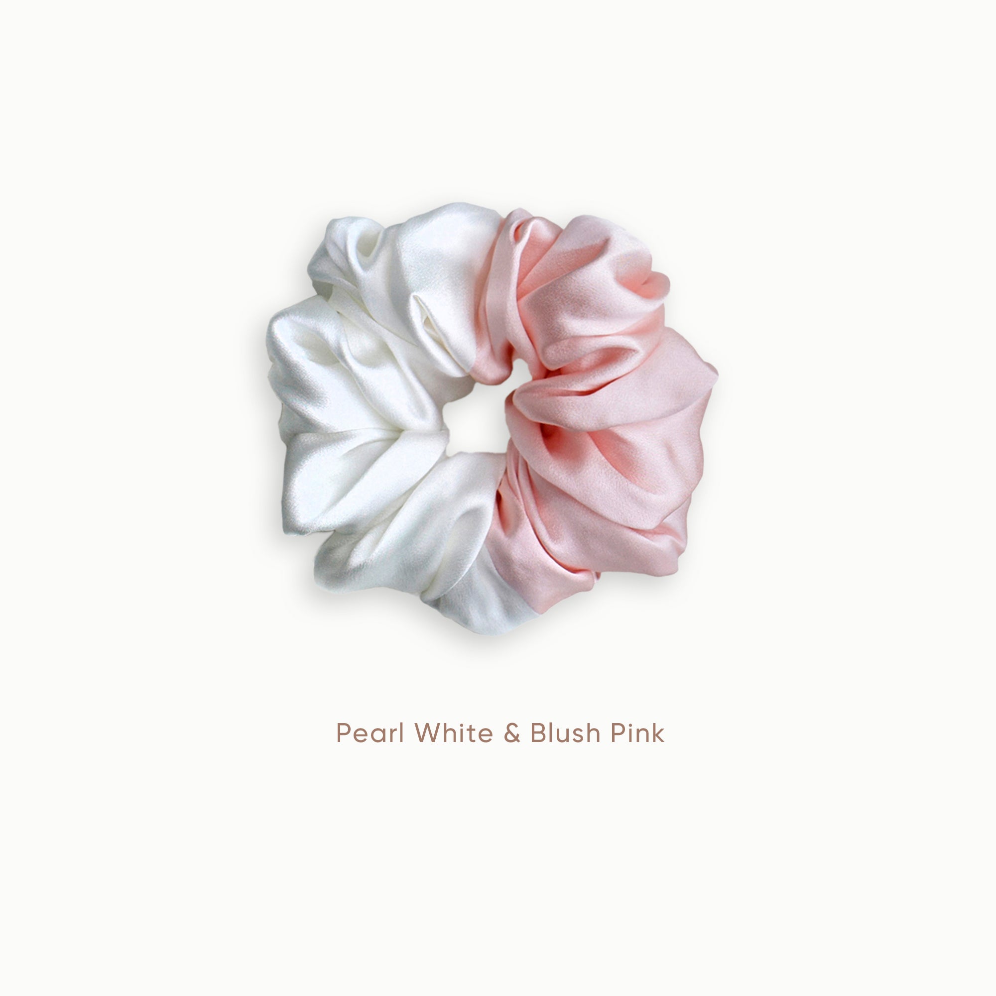 Mulberry Silk Two Tone Scrunchie - Pearl White &amp; Blush Pink