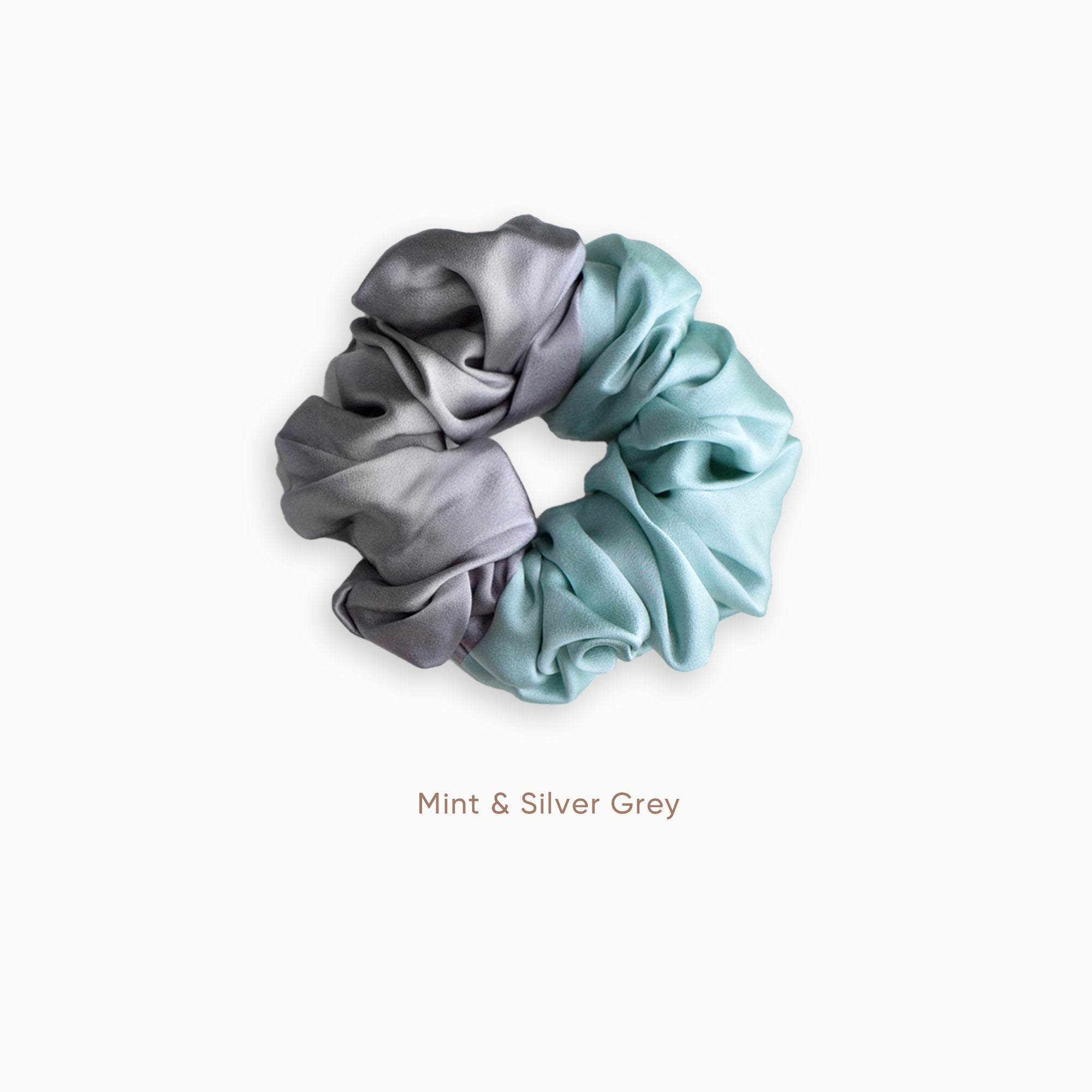 Mulberry Silk Two Tone Scrunchie - Mint &amp; Silver Grey