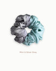 Mulberry Silk Two Tone Scrunchie - Mint & Silver Grey