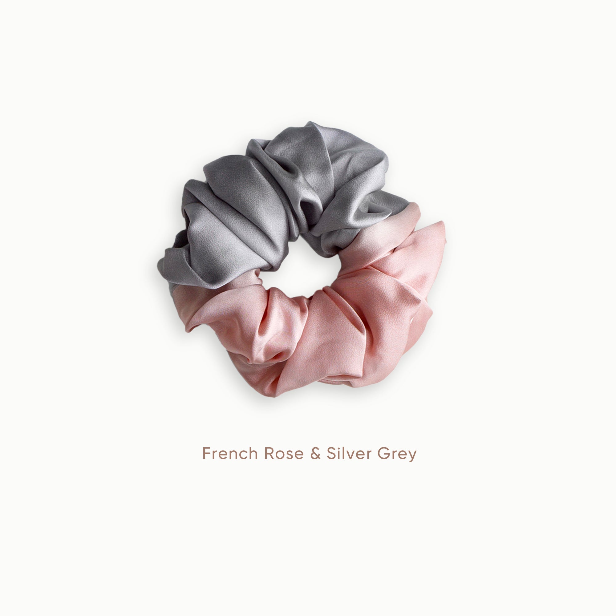 Mulberry Silk Two Tone Scrunchie - French Rose &amp; Silver Grey
