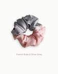 Mulberry Silk Two Tone Scrunchie - French Rose & Silver Grey
