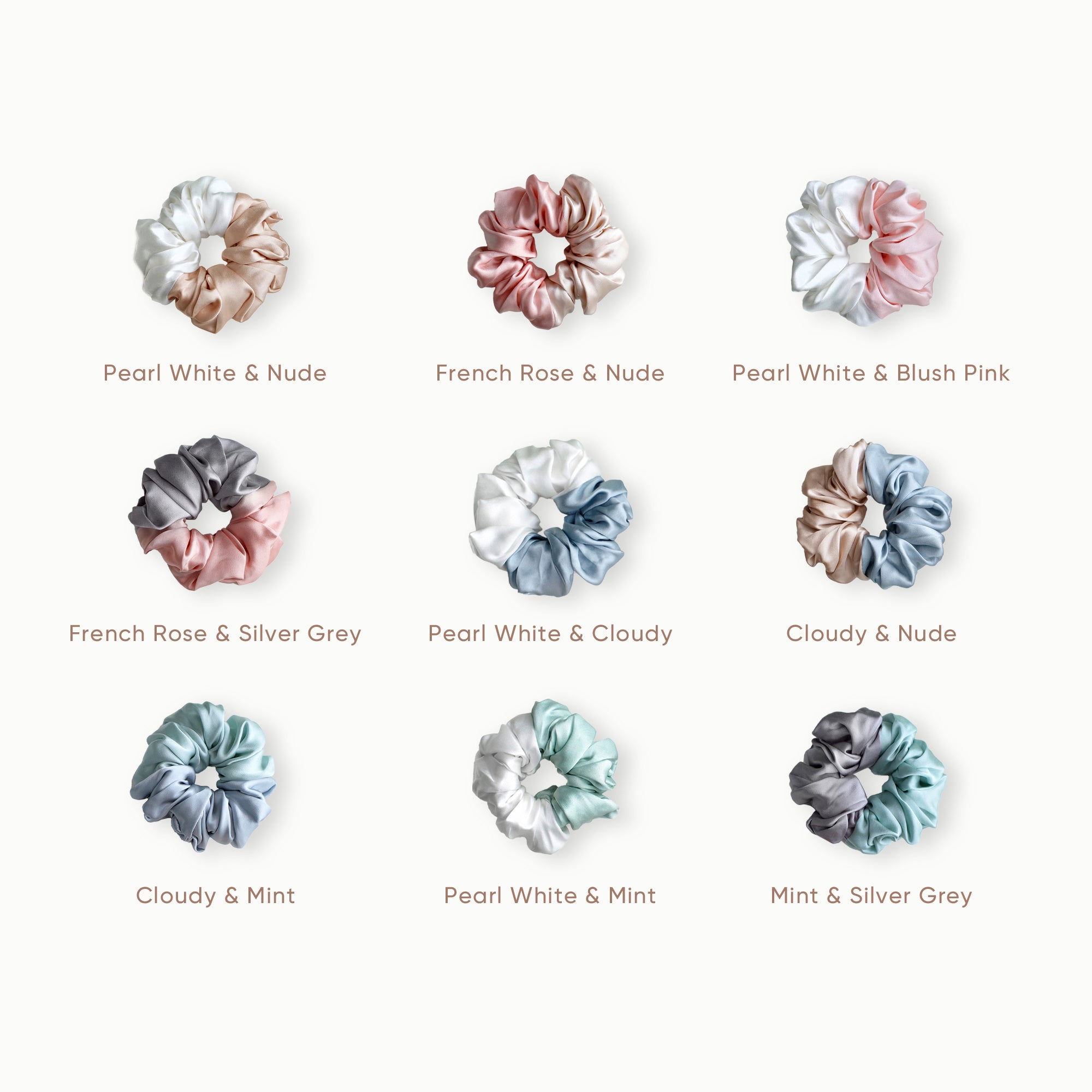 Mulberry Silk Two Tone Scrunchie - Pearl White &amp; Cloudy