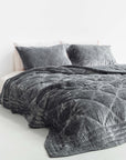 Silk Velvet Quilted Pillowcase - Charcoal