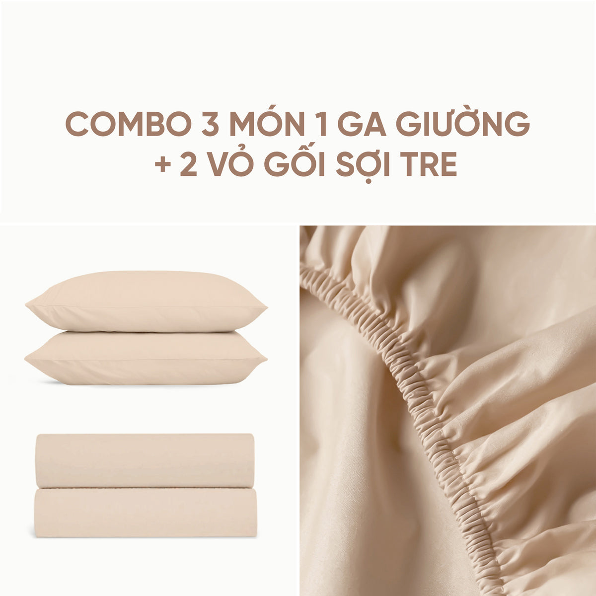 Set 2 Vỏ Gối Và 1 Vỏ Ga Sợi Tre Cao Cấp Mềm Mịn, Thoáng Mát SUNDAY