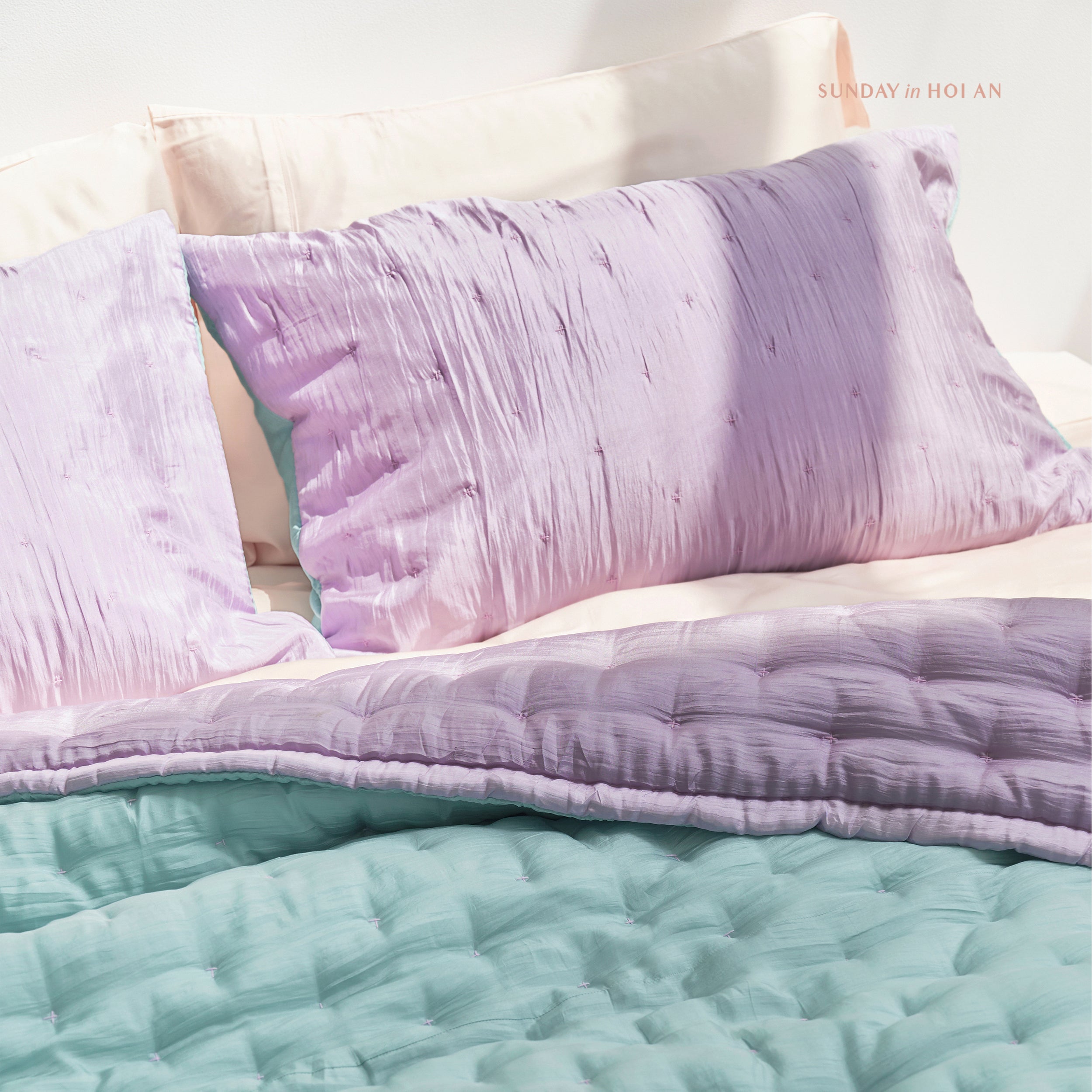 Silk Quilted Duvet - Lilac &amp; Baby Blue