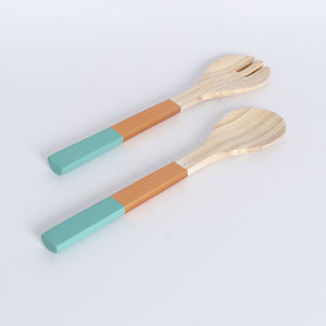 Bamboo Salad Server - Gold & Turquoise