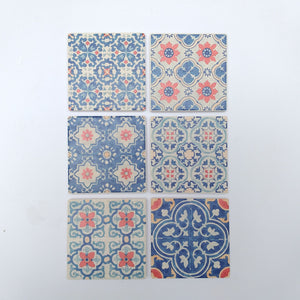 Blue & Red Watercolor Square Tile Coaster