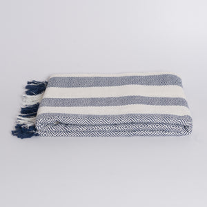 Handwoven Throw Blanket - Diamond Blue Stripe