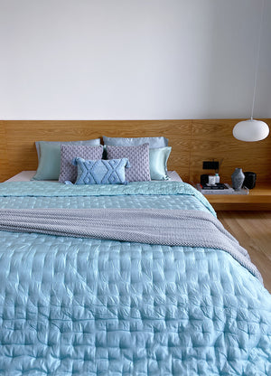 Silk Quilted Duvet - Mint and Baby Blue