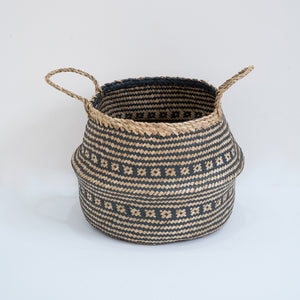 Natural Seagrass Belly Basket - Tribal Black & Natural