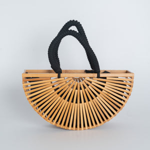 Bamboo Hand Bag Halfmoon - with Black Strap