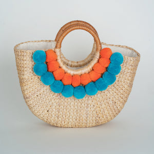 Water Hyacinth Hand Bag with Pompom