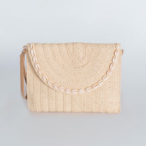 Straw Clutch Bag Rectangular - Natural Seashell Rim