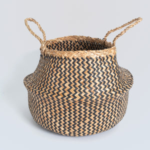 Natural Seagrass Belly Basket - ZigZag Black & Natural