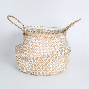 Natural Seagrass Belly Basket - Checker White & Natural