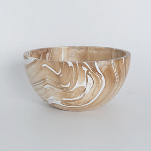Mango Wood Bowl - Marble Round Deep