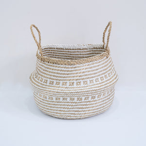Natural Seagrass Belly Basket - Tribal White & Natural