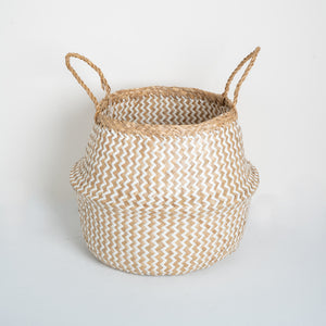 Natural Seagrass Belly Basket - ZigZag White & Natural