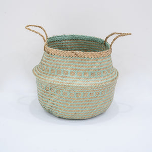 Natural Seagrass Belly Basket - Tribal Mint & Natural