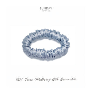 Mulberry Silk Skinny Scrunchie - Sky Blue