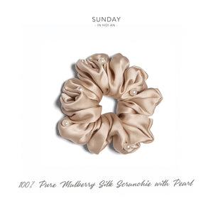 Mulberry Silk Pearls Scrunchie - Champagne