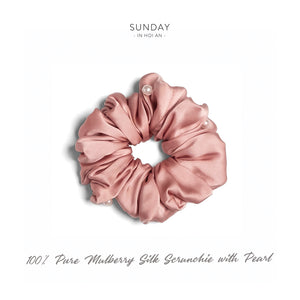 Mulberry Silk Pearls Scrunchie - French Rose