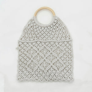 Boho Macrame Hand Bag with Wooden Handle - Eye Cream
