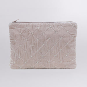 Quilted Silk Velvet Clutch with Silver Stiches