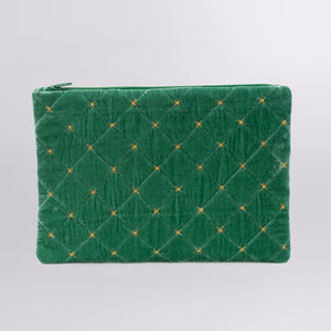 Quilted Silk Velvet Clutch with Gold Stiches