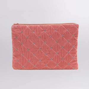 Quilted Silk Velvet Clutch with Silver Stiches