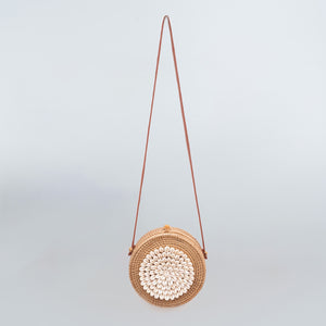 Shell Round Rattan Ata Bag - with Vegan Leather Strap